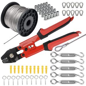 Wire Rope Crimping Tool Kit, with 1/16-304 Stainless Steel Cable 165 ft (7x7 Strand Core), 100 Cable Ferrule Aluminum Loop Sleeve Stops