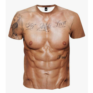 Men's 3D Muscle Print T-Shirt Novelty Short Sleeve Crewneck Top Funny Casual Trendy Tees
 Size M
