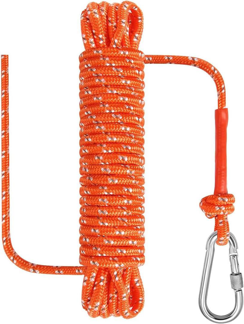 8 mm x 10 Meters Outdoor Rope for Marine, Hunting, Boating, Fishing, Rafting, Camping, Hiking, Anchor, Mooring, Floating, Dock Lines, Kayak, Canoe, Rescuing Orange with Hook