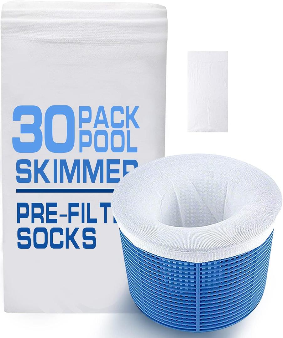 GOKU 30-Pack Swimming Pool Filter Skimmer Socks for Inground & Above Ground Pool Fine Mesh Leaves Pollen Catcher Debris Pre-Filter Scum Sock, Pool Basket Net Protector Strainer Screen Liners Savers