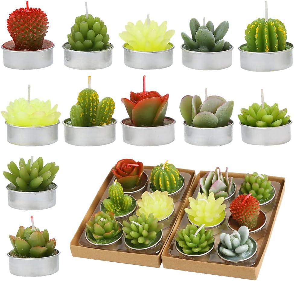 12pcs Cactus Tealight Candles Handmade Delicate Succulent Tea Lights Candle Perfect for Birthday Party Wedding Spa Home Decor Gifts (12pcs Cactus Candles)