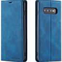 QLTYPRI for Samsung Galaxy S10 Plus Case, Premium PU Leather Cover TPU Bumper with Card Holder Kickstand Hidden Magnetic Adsorption Shockproof Flip Wallet Case for Samsung Galaxy S10 Plus - Blue
