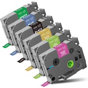 6X TZ Tape 12mm 0.47" Laminated Colored Refills Replace for Brother Label Maker Tape, Compatible with Brother PTouch Label Maker PTD210 H110 D220 D600 D400 D410 (Pink/Lime Green/Gold/Black/Blue/Green)