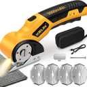 2026 New 3000mAh Cordless Electric Scissors, Cardboard Box Cutter with 4 Blades, Safety Lock & LED Light, Storage Box, 300RPM, 4.2V Electric Cutter for Fabric Carpet Carton Plastic Leather Cloth (Yellow-orange 1)