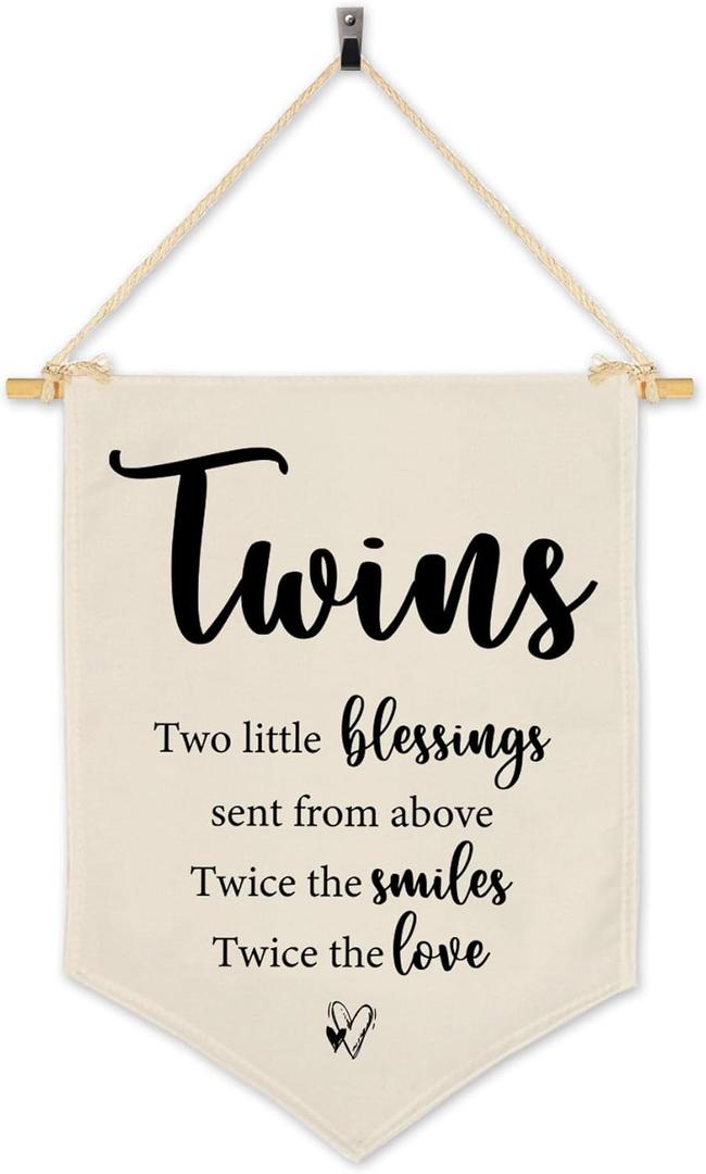 Twins Room Wall Dcor, Two Little Blessings Hanging Pennant Flag, Twins Baby Essentials, Birthday Christmas Gift for Baby Kids Boys and Girls, Hanging Pennant Flag for Bedroom Playroom Nursery