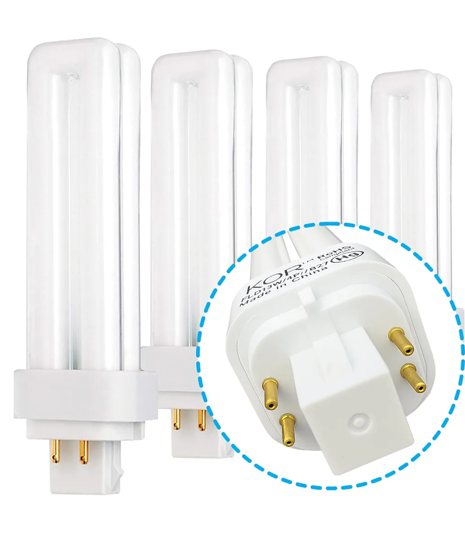 KOR 13W CFL Light Bulb, Double Tube, G24Q-1 4-Pin Base, 4100K Cool White – Pack of 4 (Replaces Philips, GE Models)