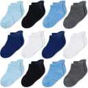CozyWay Baby & Toddler Socks Ankle Comfy Cotton Socks For Girls and Boys No Show Infant - 12 Pack (3-5T, Blue Multicolor)