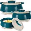 Milton Casserole for hot food, Double walled insulated inner Stainless Steel hot pot with lid, Serving box for food and roti, insulated serving bowl with lid, Set of 3 Set of 3 (Size 62, 45, 28 oz) Venice, Marble Green