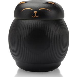 Ceramic Cat Urn for Ashes - Pet Memorial Box with Secure Lid, Cremation Keepsake for Cats (15 lbs), Black