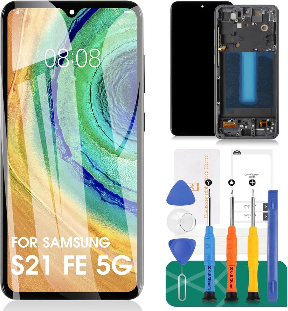 OLED for Samsung S21 FE 5g Screen Replacement for Samsung Galaxy S21 FE 5g LCD Screen for Galaxy SM-G990B SM-G990B/DS LCD Touch Screen Digitizer Assembly Repair Kits with Frame Black