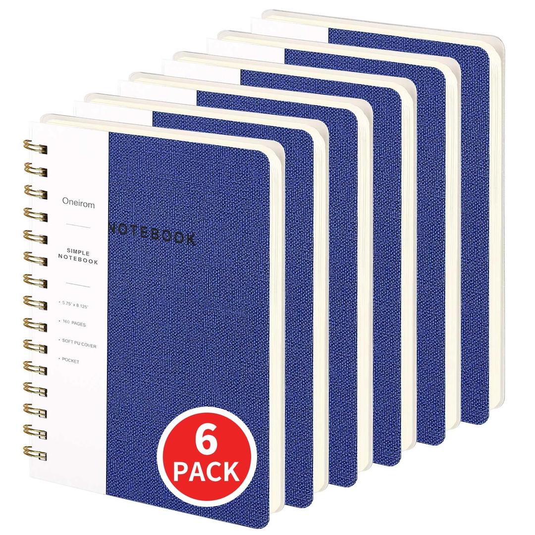 Spiral Notebook-5.75" x 8.125" College Ruled Journal with Inner Pockets and 160 Pages,PU Leather Cover Business Journal, Twin-Wire Binding Notebook Perfect for Office & Home School Supplies 6 pack Navy Blue