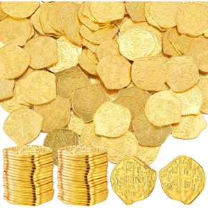 Hanaive 200 Pcs Metal Pirate Coins Set Gold Coins Treasure Chest Spanish Doubloon Fake Tokens for Boys and Girls Board Games Pirate Party Cosplay(Gold)