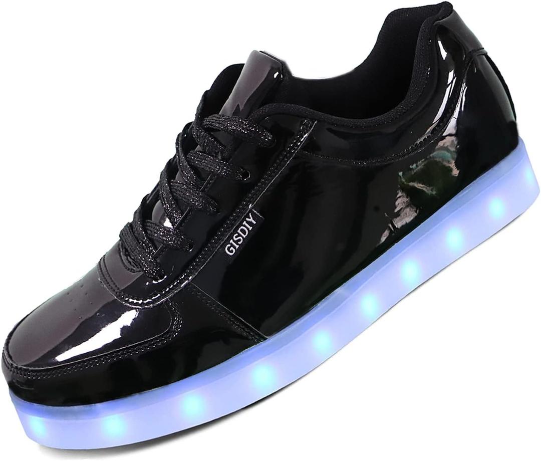 USB Adult Light Up Shoes Rechargeable Flashing Low Top LED Shoes Unisex Sports Dancing Sneakers (8 Women/7 Men, Black)