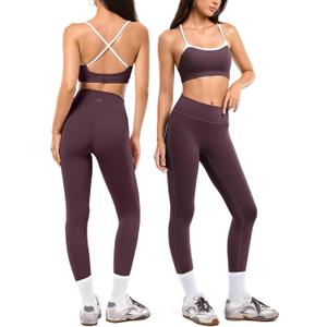 2 Piece Workout Sets for Women, Camisole Square Neck Tops & Seamless Leggings, Gym Yoga Pilates Outfits (Medium, Red006)