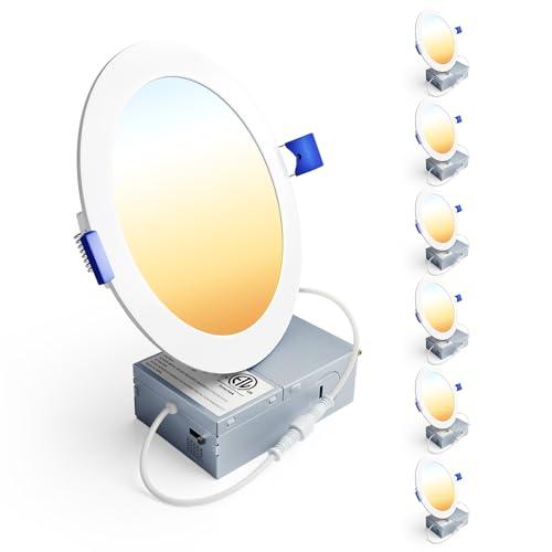 Ensenior 5 Pack 6 Inch LED Recessed Light, Dimmable, 2700K-5000K 5CCT, 1200LM High Brightness, 12W 120V, Damp Rated, ERL-12X-ETL, Ultra-Thin Canless Wafer Ceiling Light - ETL & FCC & IC