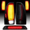 LED Tail Light Assembly + 3rd Third Brake Cargo Lamp Fit for Toyota Tacoma 2005-2015, Rear Taillight and High Mount Stop Light Chrome Housing Smoked Lens, 3 Pcs