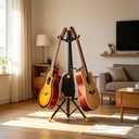 Triple Guitar Stand, Tripod Adjustable 3 Guitar Stand Floor for Acoustic, Bass & Electric. Multi Guitar Rack Stand Holder for Multiple Guitars, Folding Banjo Stand with Strap & Picks