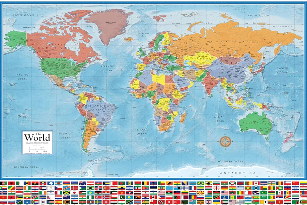 36x48 World Classic Elite Wall Map Laminated Flags of the World