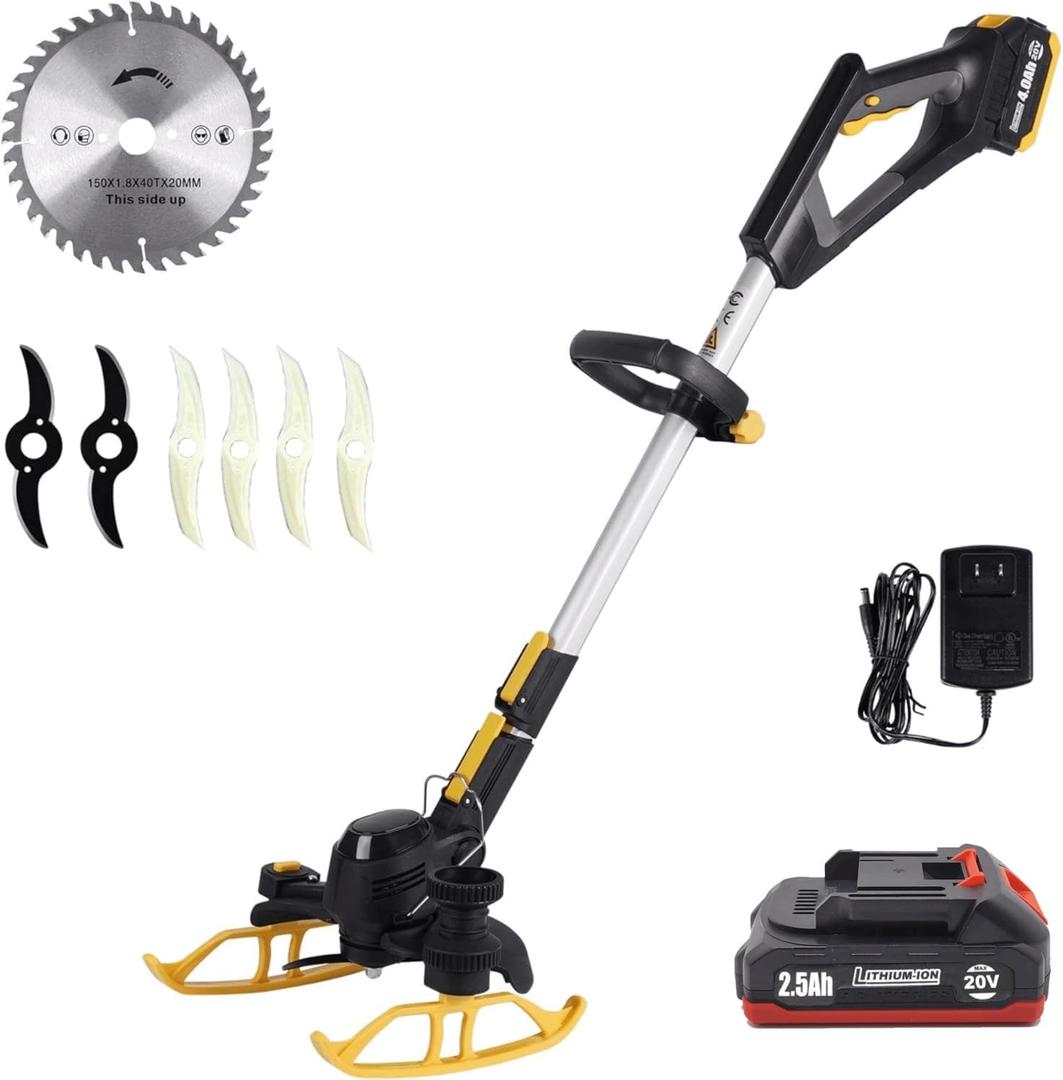 Cordless Weed Wacker, 20V Battery Powered Weed Eater with Blades, 3 in 1 Trimmer/Edger/Lawn Cutter, Adjustable Length