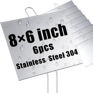 Landhoow 6 Pcs Large Garden Plant Markers Metal Plant Labels Sign 6'' x 8'' with 13'' Stake Weatherproof Waterproof Garden Sign for Outdoor Seedlings Herbs Vegetable Greenhouse, Silver