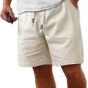 Comdecevis Men's Linen Shorts Casual Elastic Waist Drawstring Summer Beach Vacation Yoga Golf Shorts with Pockets (Beige, S)