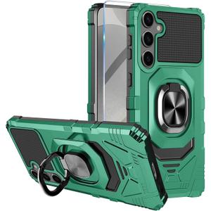 Armor Case for Samsung Galaxy S24 Military Grade Shockproof Phone Case with Built-in Screen Protector, Heavy Duty Protection Metall Ring Kickstand for Samsung S24 5G Cover (Green)