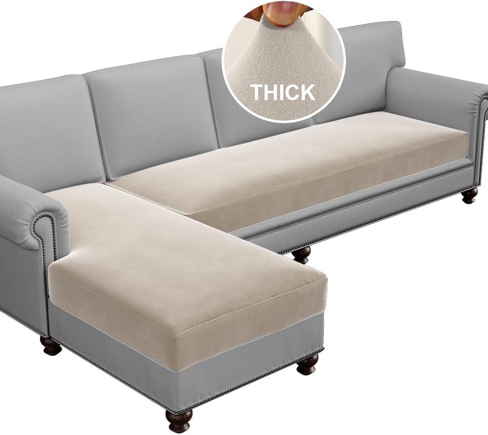 H.VERSAILTEX Fleece L Shaped Couch Cover 2 Piece Stretch Couch Covers for Sectional Sofa Thick Soft Sofa Cover for Dogs Feature Comfortable Durable Fabric, (3 Seater + 1 Chaise, Island Fossi)