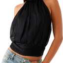 Women Y2k Halter High Neck Top Sexy Open Back Sleeveless Ruched Cinched Waist Cropped Shirt Retro Going Out Camisole (Black, L)