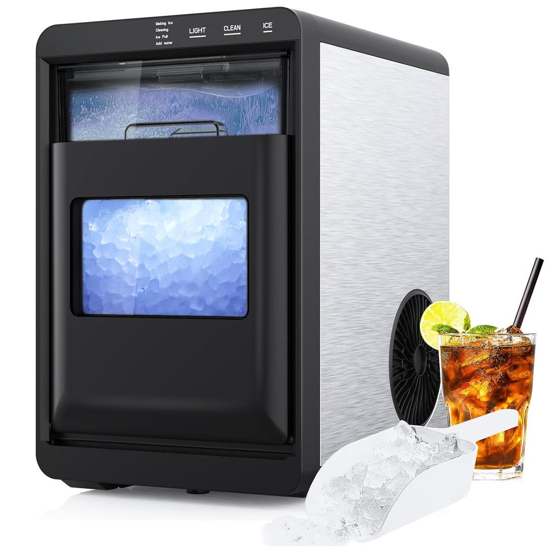 Nugget Ice Maker Countertop, 44LBS/24H Pebble Ice Maker Machine with Soft Chewable Ice, Self-Cleaning Pellet Ice Maker with Pull-Out Water Tank & Removable Ice Basket for Home/Kitchen/Office (Black)