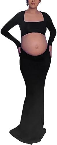 Bhome Maternity Photoshoot Dress Long Sleeve Sexy Cut-Out Backless Maternity Maxi Gown Photography OutfitsM