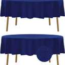 Fokitut 2 Pack Waterproof Round Tablecloth, 90 Inch, Stain Resistant and Wrinkle Polyester Table Cloth, Fabric Table Cover for Kitchen Dining, Wedding, Party, Holiday Dinner-Royal Blue