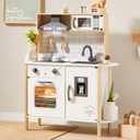 Tiny Land Play Kitchen for Kids, Wooden Kids Play Kitchen Playset Chef Pretend Play Set for Toddlers with Real Lights & Sounds, Toys Kitchen with 18 Pcs Toy Food & Cookware Accessories (White)