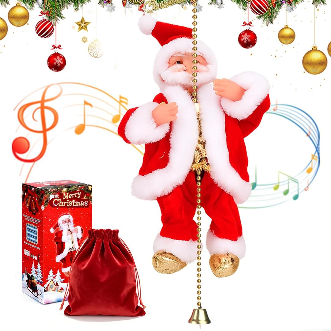2025 Upgraded Santa Claus Musical Climbing Rope Decoration Climbs Up and Down, Animated 3AA Battery Electric Santa Claus on Rope, Musical Climbing Santa Christmas Tree Ornament Pecfect for Decor