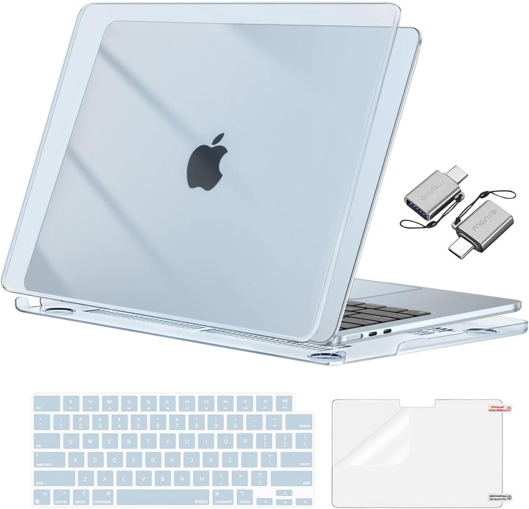 MOSISO Compatible with MacBook Air 13 inch Case M5 2026 M4 2025 M3 M2 2024-2022 A3449 A3240 A3113 A2681, Hard Shell&Keyboard Cover&Screen Film&Type C for MacBook Air 13.6 inch Case, Crystal Sky Blue