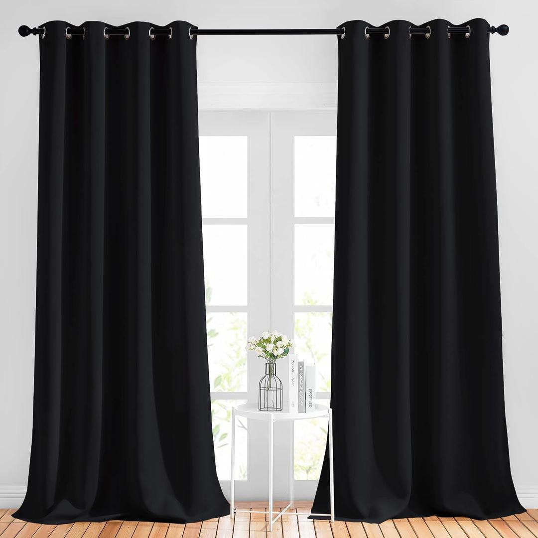 NICETOWN Black Out Curtain Panels - (52 inches by 120 Inch, Black, Set of 2) Home Decoration Thermal Insulated Solid Grommet Blackout Curtains/Drapes for Hall/Dining Room
