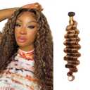 P427 Highlight Brown Bundles Human Hair Blonde Deep Wave 1 Bundle 20 Inch Brazilian Virgin Remy Brown Deep Wave Bundles Human Hair Extensions 50 Gram Per Bundle