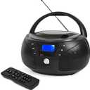 Portable CD Player Boombox with Bluetooth, FM Radio, USB Playback, Stereo Sound, Remote Control, Home Stereo Music System for Seniors and Family Gatherings (Black)