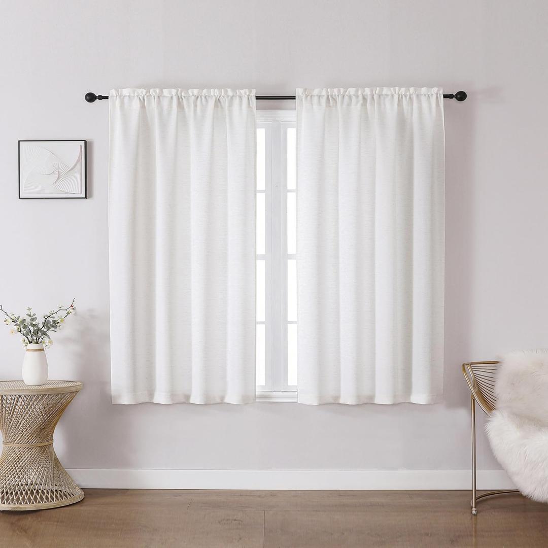 Chyhomenyc Bennet Curtains 45 Inch Length 2 Panels, Faux Linen Textured Semi Sheer Light Filtering Soft Airy Rod Pocket Window Treatment Drapes for Living Room Bedroom, 30Wx45L Inch, 2 PCS, Natural