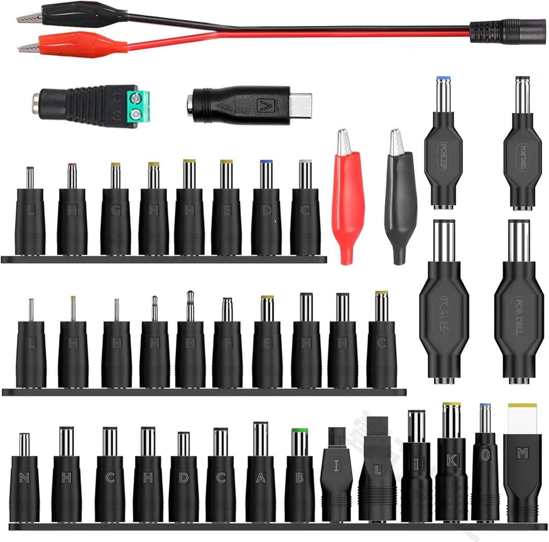 Laptop DC Power Adapter Kits 41 PCS Universal 5.5 mm x 2.1 mm DC AC Power Adapter Tips Connector for Power Supply Plug Jack Sets