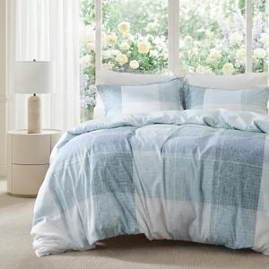 Bedsure Duvet Cover Queen Size - Gingham Reversible Buffalo Plaid Duvet Cover Set with Zipper Closure, 3 Pieces Blue Bedding Set with 8 Corner Ties and 2 Pillow Shams 20"x26" (00 - Blue (No Comforter))