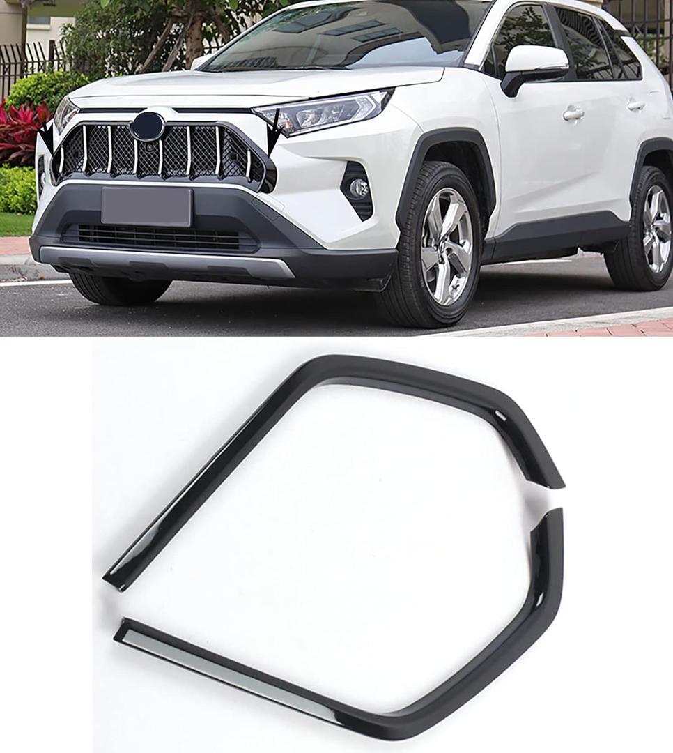 Car Accessories Fit For Toyota RAV4 2019 2020 2021 2022 Front Grill Grille Strip Cover Molding Trim ( Black ) Not for Adventure version ABS 2 PCS (S100303179)