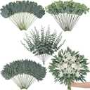 120 Pcs Artificial Eucalyptus Stems, 4 Kinds Mixed Faux Greenery Stems Fake Silver Dollar Eucalyptus Leaves Bundle for DIY Bouquets Centerpiece Spring Floral Arrangement Wreath Home Wedding Decor