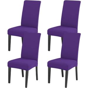 JQinHome Dining Chair Slipcover, High Stretch Removable Washable Chair Seat Protector Cover Set of 4,Chair Covers for Dining Room, Kitchen,Home Party,Wedding Ceremony(Purple, 4PC)