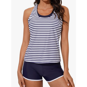 Aleumdr Womens Athletic 3 Piece Tankini Swimsuits with Shorts Swim Tank Tops with Sports Bra and Boyshorts Bathing Suits, Small