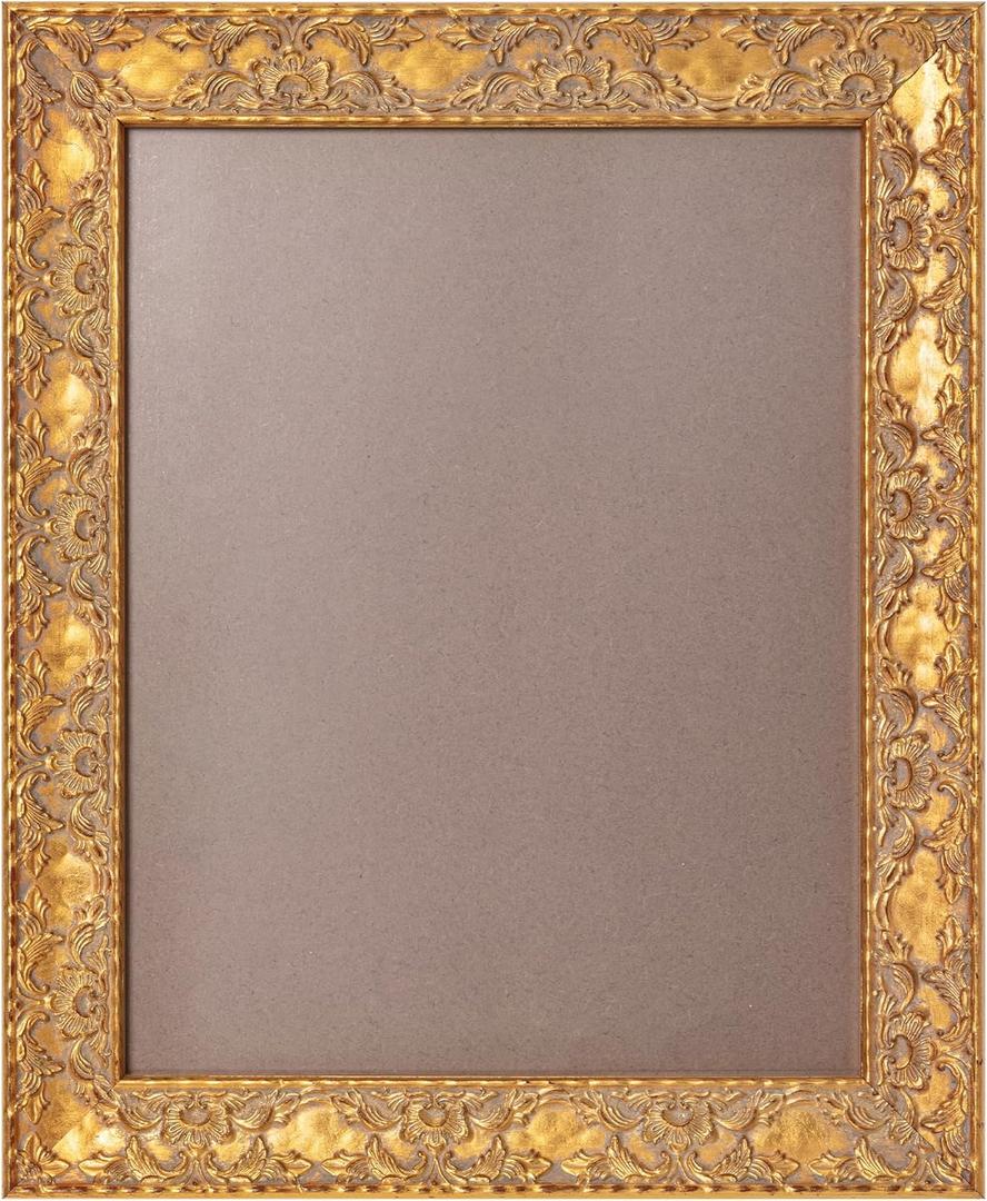 Gold Wood Frames: 11x14 Picture Frame for Wall Hanging Art Decor, Antique Classic Frames 11x14 for Gallery Art Display, Artwork, Living Decor, Wooden Retro Photo Frames with Plexiglass and Backing