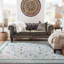 EverGrace Area Rugs for Living Room 8x10, Boho Floral Faux Wool Indoor Outdoor Rugs, Washable Rugs for Bedroom Dining Room Entryway Kitchen, Low Pile Floor Mat Carpet for Home Decor, Pale Blue
