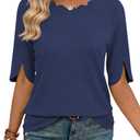 2 x JomeDesign Boho Tops for Women Dressy Casual Short Sleeve Tunic Shirts Round Neck Summer Vacation Blouses Navy Blue S (Blue, S)