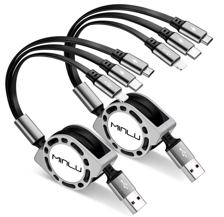 Multi Charging Cable 3A, [2Pack 4ft] Retractable Multi Charging Cord 3 in 1 Fast Charger Cord, USB C Charger Adapter with Lightning/Type C/Micro USB Ports for Cell Phones/iPhone/Samsung/PS/Tablets