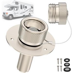 All Metal RV City Water Inlet with Check Valve RV water inlet -rv water fill inlet Leak Proof & Universal Fit for RV Camper Motorhome Trailer Marine -Nickel