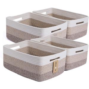 MiniArk Large Storage Baskets for Organizing, Closet Shelf Baskets for Clothes Blanket Towels, Baby Nursery, Toy Bins Box, Woven Rope Baskets, 17 x 13 x 7.5, 4 Packs Gradient Brown